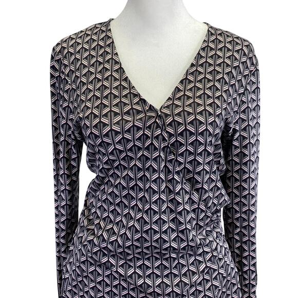 Diane Von Furstenberg Karis Geometric Silk Faux Wrap Dress Size 6 Black Pink DVF - Picture 3 of 11